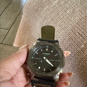 G-Shock Black Dial Watch with Olive Green Strap